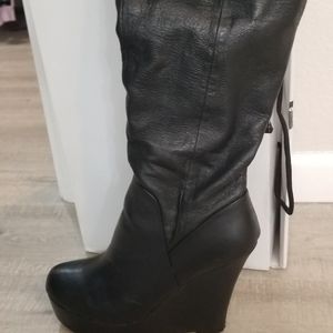 Women Aldo Kershaw Over The Knee Leather Boots - Shoes, black, size 10, NIB